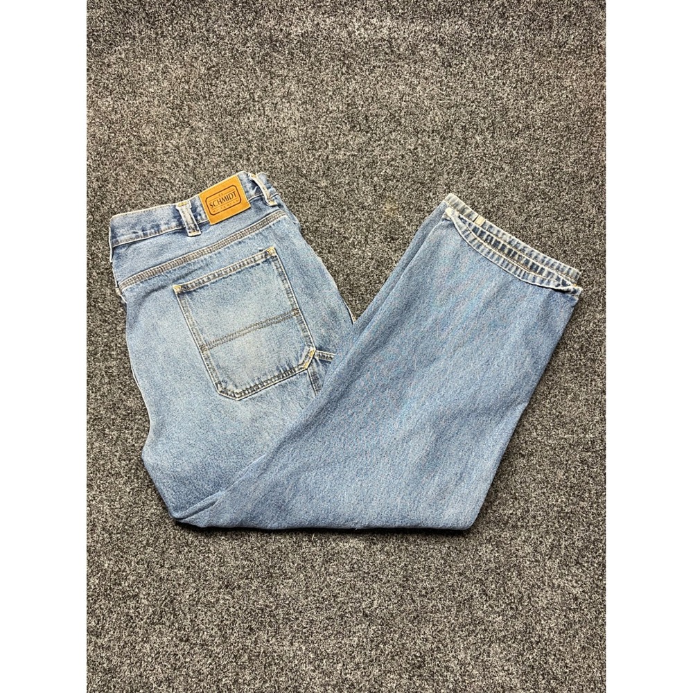 CE Schmidt Workwear Carpenter Jeans Mens 42x30 Light Wash Denim Blue Utility